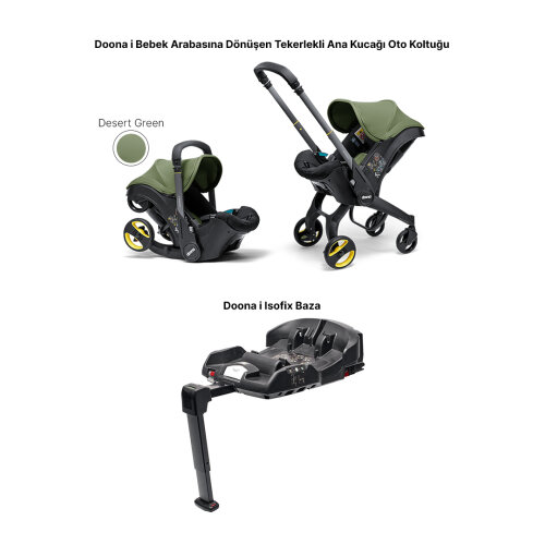 Doona i Bebek Arabasına Dönüşen i-Size Ana Kucağı Oto Koltuğu Isofix Baza Hediyeli - Desert Green - 2