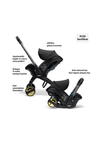 Doona i Bebek Arabasına Dönüşen i-Size Ana Kucağı Oto Koltuğu Isofix Baza Hediyeli - Nitro Black - 3