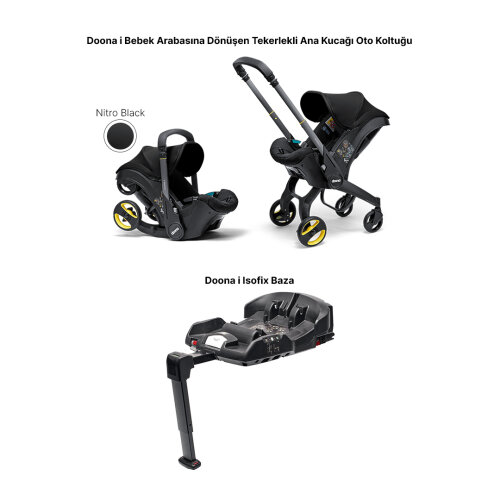 Doona i Bebek Arabasına Dönüşen i-Size Ana Kucağı Oto Koltuğu Isofix Baza Hediyeli - Nitro Black - 2