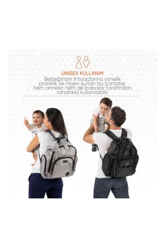 Gezenbebe Çok Fonksiyonlu Kişiselleştirilebilir Bebekli Aile Bebek Bakım Sırt Çantası Grey - 8
