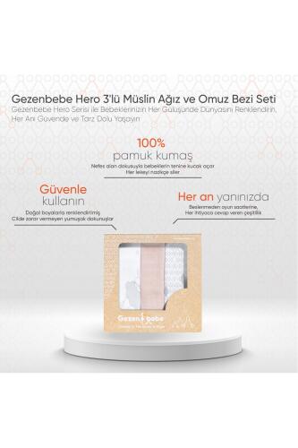 Gezenbebe Hero 3'lü Müslin Ağız ve Omuz Bezi Seti (30x30) Bunny - 5