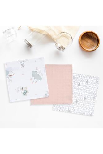 Gezenbebe Hero 3'lü Müslin Ağız ve Omuz Bezi Seti (30x30) Bunny - 12