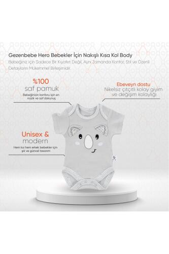 Gezenbebe Hero Bebekler İçin Nakışlı Kısa Kol Body - Koala - 9