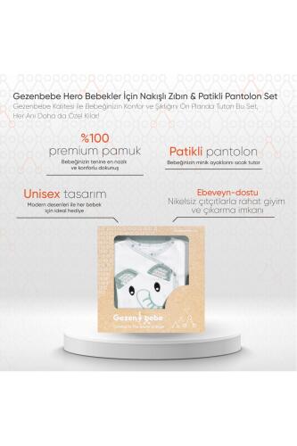 Gezenbebe Hero Bebekler İçin Nakışlı Zıbın & Patikli Pantolon Set - Elephant - 2