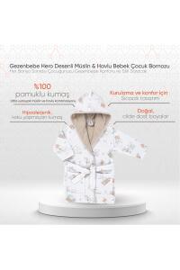 Gezenbebe Hero Desenli Müslin & Havlu Bebek Çocuk Bornozu - Teddy - 3