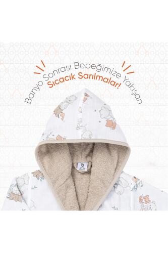 Gezenbebe Hero Desenli Müslin & Havlu Bebek Çocuk Bornozu - Teddy - 4