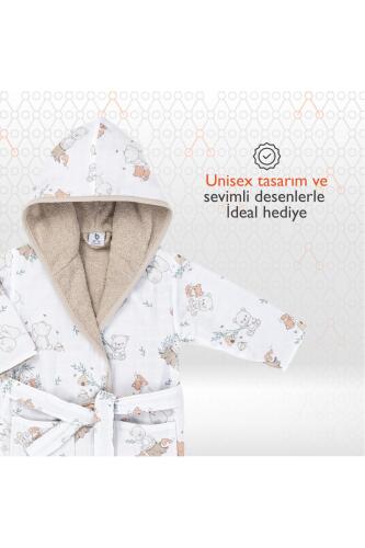 Gezenbebe Hero Desenli Müslin & Havlu Bebek Çocuk Bornozu - Teddy - 5