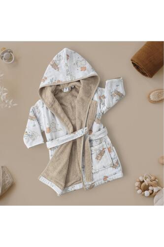 Gezenbebe Hero Desenli Müslin & Havlu Bebek Çocuk Bornozu - Teddy - 8