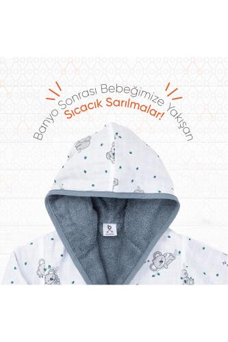 Gezenbebe Hero Desenli Müslin & Havlu Bebek Çocuk Bornozu - Koala - 3
