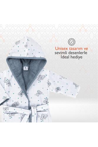 Gezenbebe Hero Desenli Müslin & Havlu Bebek Çocuk Bornozu - Koala - 5