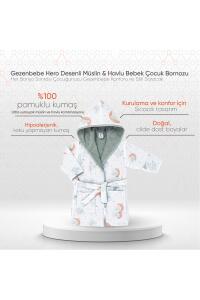 Gezenbebe Hero Desenli Müslin & Havlu Bebek Çocuk Bornozu - Elephant - 22