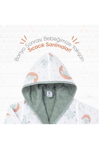 Gezenbebe Hero Desenli Müslin & Havlu Bebek Çocuk Bornozu - Elephant - 13
