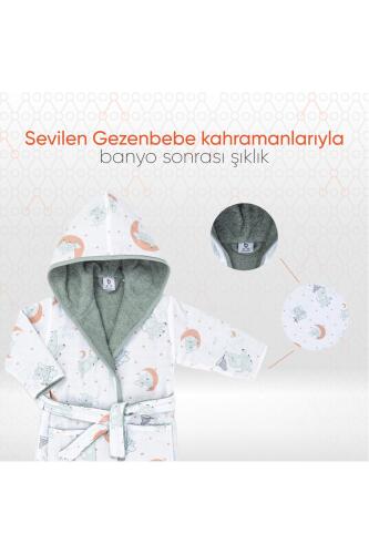 Gezenbebe Hero Desenli Müslin & Havlu Bebek Çocuk Bornozu - Elephant - 14