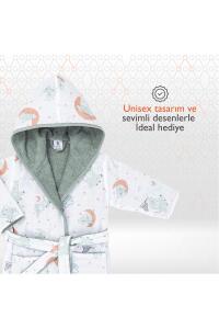 Gezenbebe Hero Desenli Müslin & Havlu Bebek Çocuk Bornozu - Elephant - 5