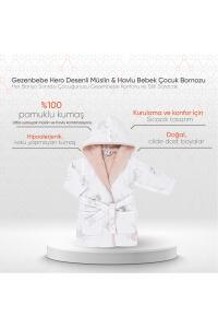 Gezenbebe Hero Desenli Müslin & Havlu Bebek Çocuk Bornozu - Bunny - 2