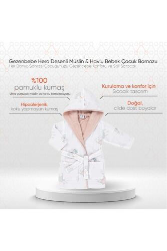 Gezenbebe Hero Desenli Müslin & Havlu Bebek Çocuk Bornozu - Bunny - 2