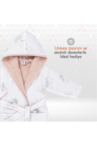 Gezenbebe Hero Desenli Müslin & Havlu Bebek Çocuk Bornozu - Bunny - 4