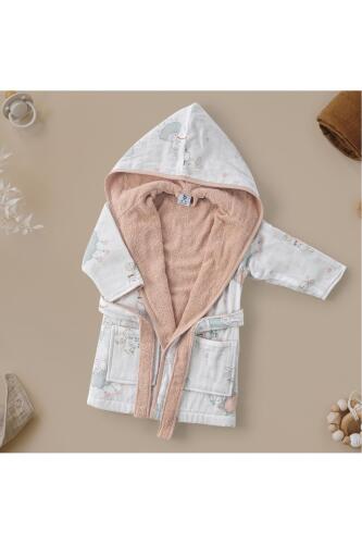 Gezenbebe Hero Desenli Müslin & Havlu Bebek Çocuk Bornozu - Bunny - 8