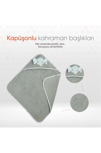Gezenbebe Hero Kahraman Başlıklı Bebek & Çocuk Kurulama Havlusu Elephant - 3