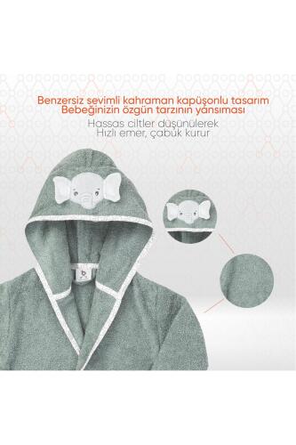 Gezenbebe Hero Kahraman Kapüşonlu Havlu Bebek Çocuk Bornozu - Elephant - 3