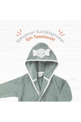 Gezenbebe Hero Kahraman Kapüşonlu Havlu Bebek Çocuk Bornozu - Elephant - 5