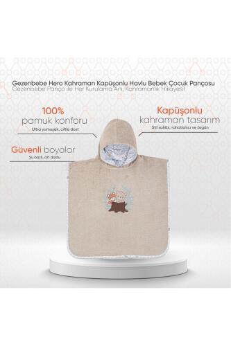 Gezenbebe Hero Kahraman Kapüşonlu Havlu Bebek Çocuk Pançosu Teddy - 2