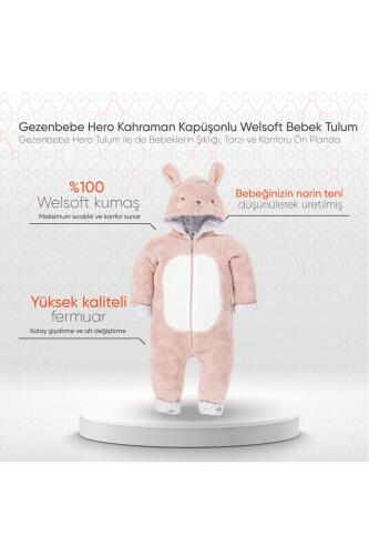 Gezenbebe Hero Kahraman Kapüşonlu Welsoft Bebek Tulum (12-18 ay) Bunny - 2