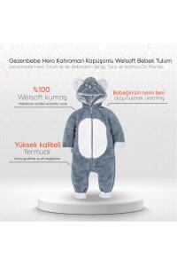 Gezenbebe Hero Kahraman Kapüşonlu Welsoft Bebek Tulum (12-18 ay) Koala - 2