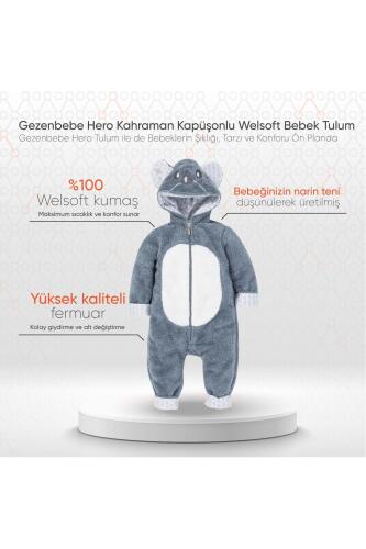 Gezenbebe Hero Kahraman Kapüşonlu Welsoft Bebek Tulum (12-18 ay) Koala - 2