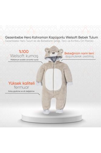 Gezenbebe Hero Kahraman Kapüşonlu Welsoft Bebek Tulum (12-18 ay) Teddy - 2