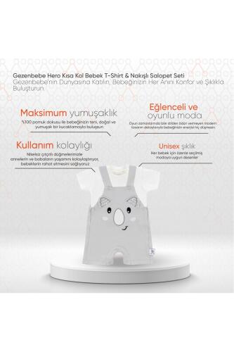 Gezenbebe Hero Kısa Kol Bebek T-Shirt & Nakışlı Salopet Seti - Koala - 12