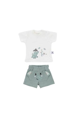 Gezenbebe Hero Kısa Kol Desenli Bebek T-Shirt & Nakışlı Şort Seti - Elephant - 17