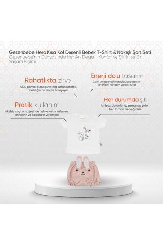 Gezenbebe Hero Kısa Kol Desenli Bebek T-Shirt & Nakışlı Şort Seti - Bunny - 18