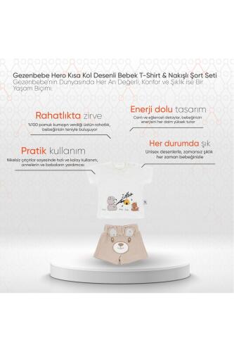 Gezenbebe Hero Kısa Kol Desenli Bebek T-Shirt & Nakışlı Şort Seti - Teddy - 10