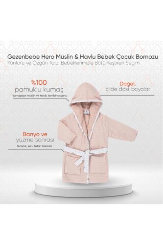 Gezenbebe Hero Müslin & Havlu Bebek Çocuk Bornozu - Bunny - 12