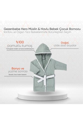 Gezenbebe Hero Müslin & Havlu Bebek Çocuk Bornozu - Elephant - 2