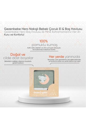 Gezenbebe Hero Nakışlı Bebek Çocuk El & Baş Havlusu (50x90) Elephant - 5