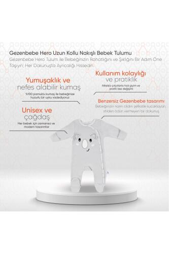 Gezenbebe Hero Uzun Kollu Nakışlı Bebek Tulumu - Koala - 12
