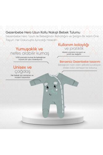 Gezenbebe Hero Uzun Kollu Nakışlı Bebek Tulumu - Elephant - 12