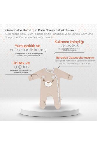 Gezenbebe Hero Uzun Kollu Nakışlı Bebek Tulumu - Teddy - 2