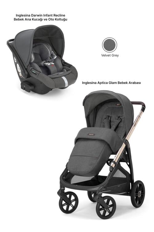 Inglesina Aptica Glam Tek El Tek Hamle ile Katlanıp Açılan Çift Yön Bebek Arabası Ana Kucağı Hediyeli - Velvet Grey - 2